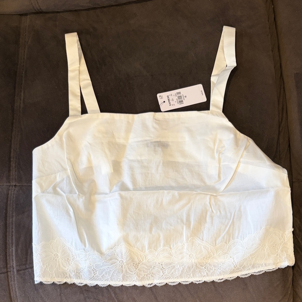 Express Ivory Lace Trim Cropped Tank